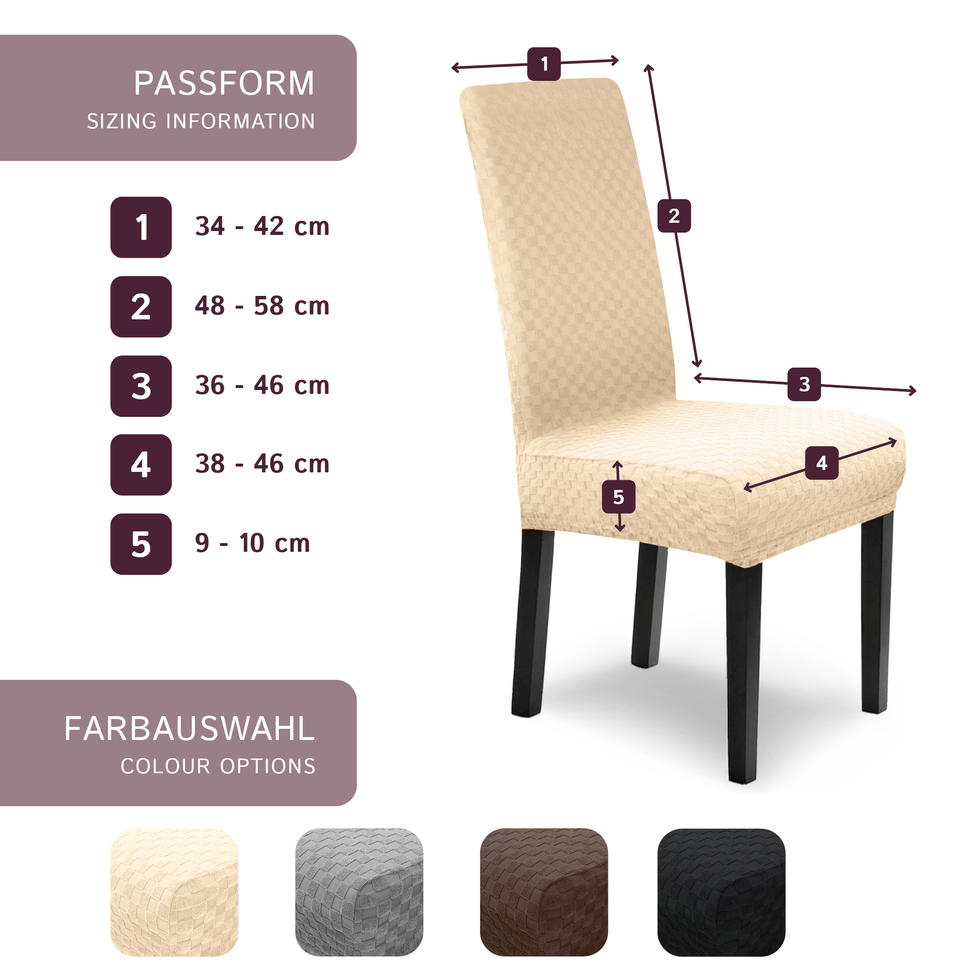Stuhlhusse Emil Karo Muster weich pflegeleicht in dehnbar mit 4-Flex-Saum