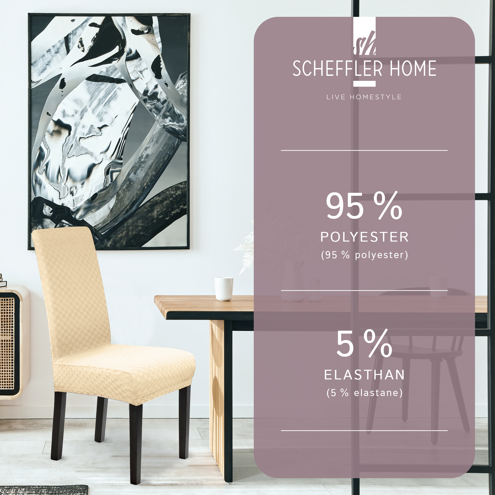 Stuhlhusse Emil Karo Muster weich pflegeleicht in dehnbar mit 4-Flex-Saum