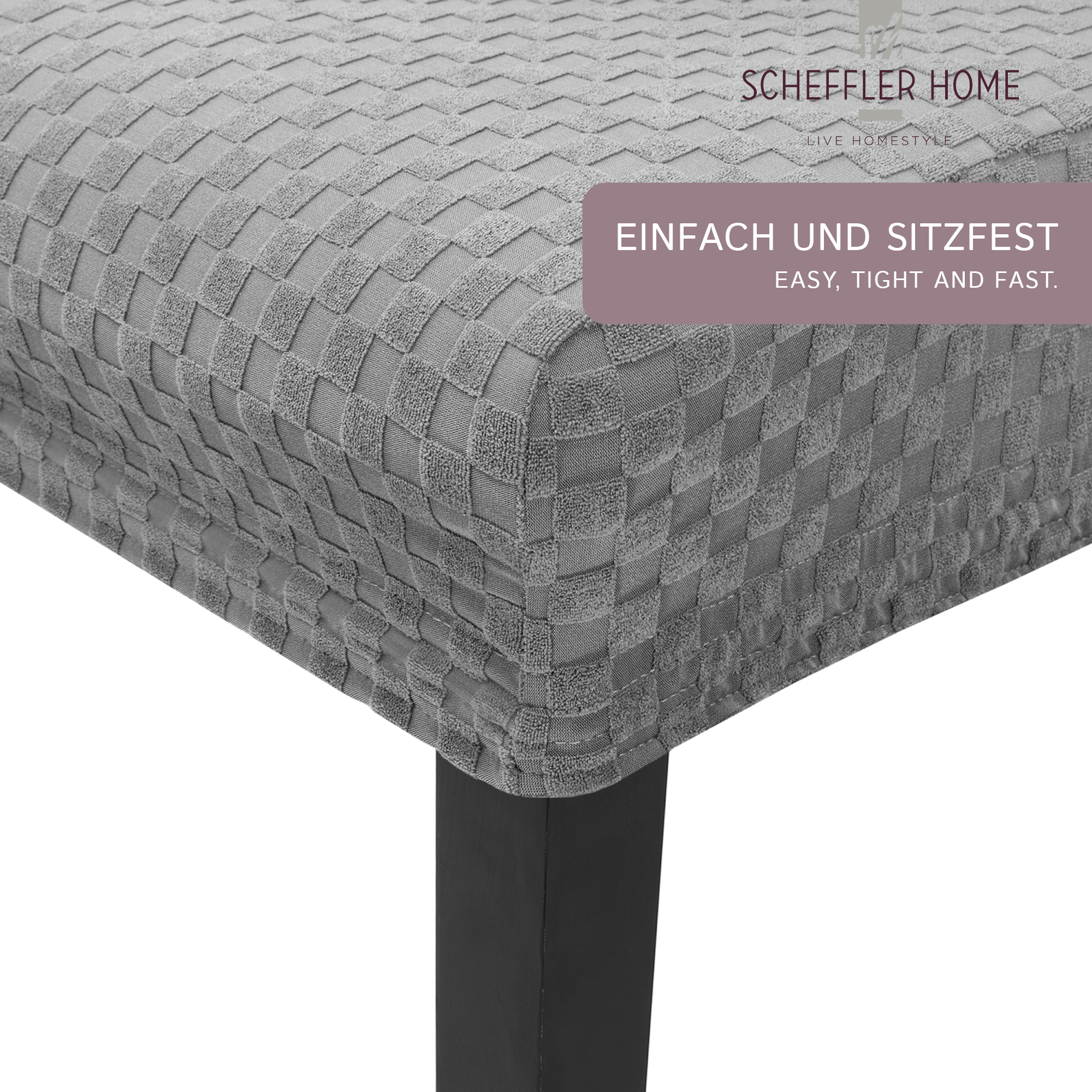 Stuhlhusse Emil Karo Muster weich pflegeleicht in dehnbar mit 4-Flex-Saum