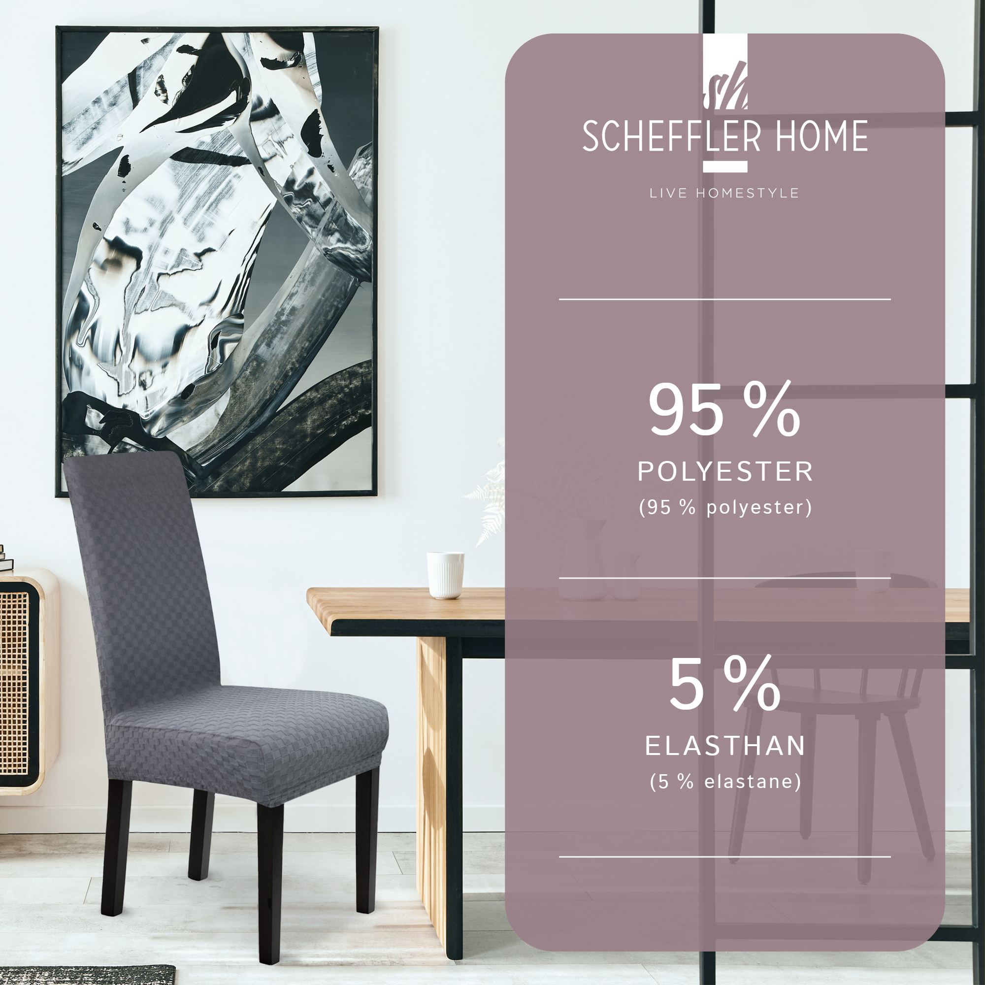 Stuhlhusse Emil Karo Muster weich pflegeleicht in dehnbar mit 4-Flex-Saum