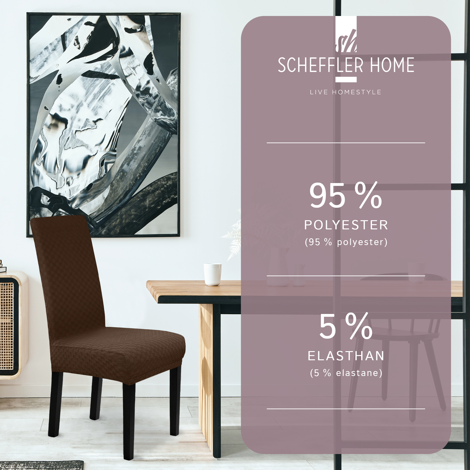 Stuhlhusse Emil Karo Muster weich pflegeleicht in dehnbar mit 4-Flex-Saum