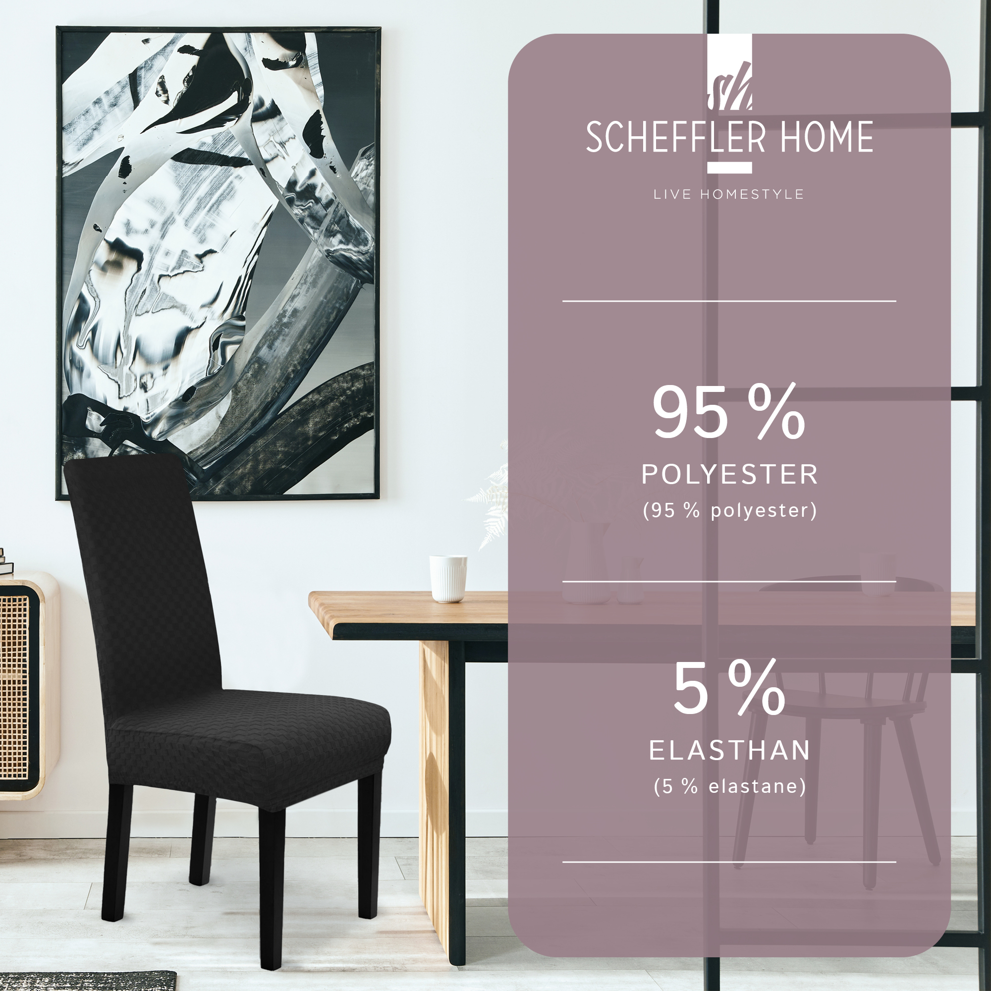 Stuhlhusse Emil Karo Muster weich pflegeleicht in dehnbar mit 4-Flex-Saum