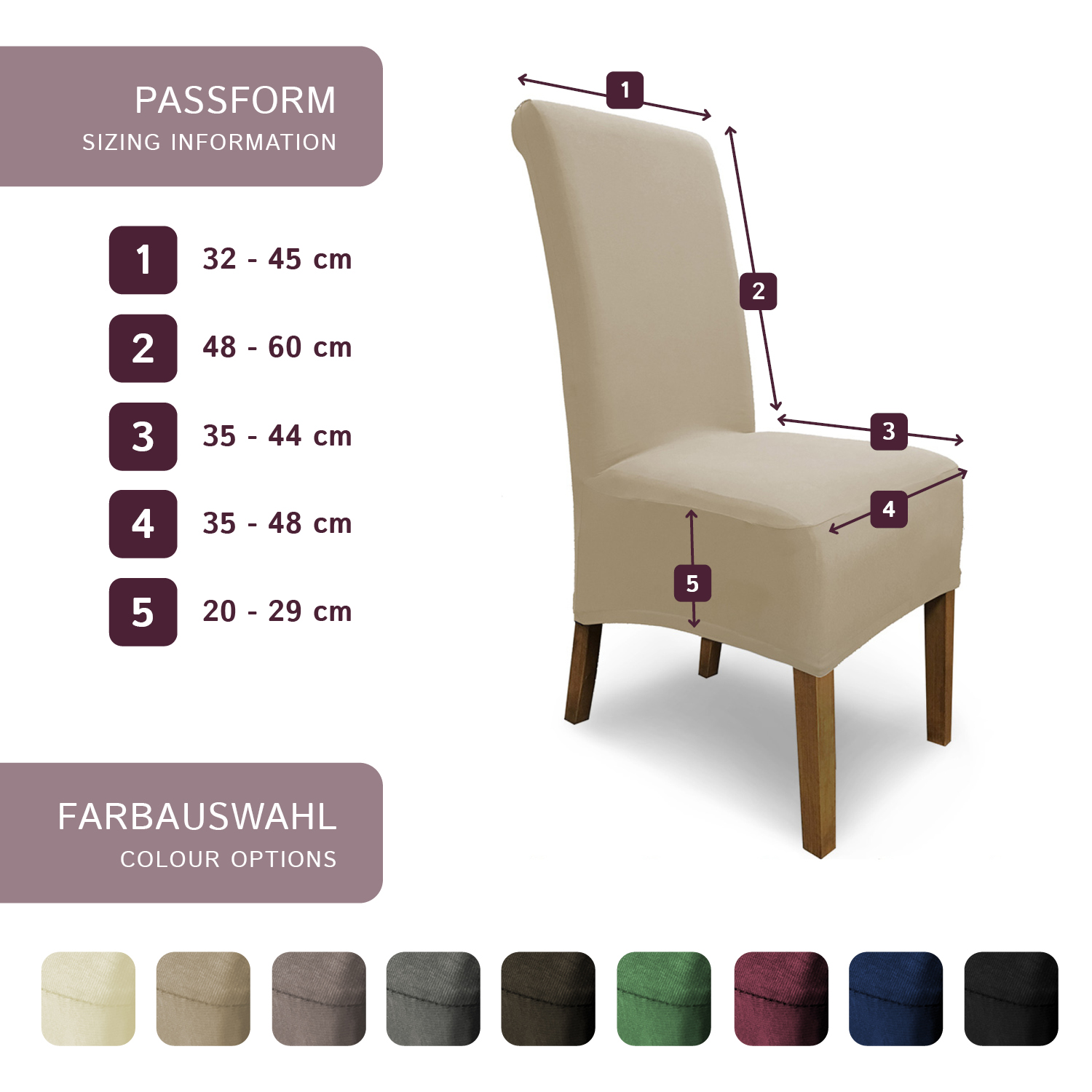 Stuhlhusse Emma Baumwolle stretch hochwertige Hussen für Stuhl mit hoher Rückenlehne und Sitzpolster