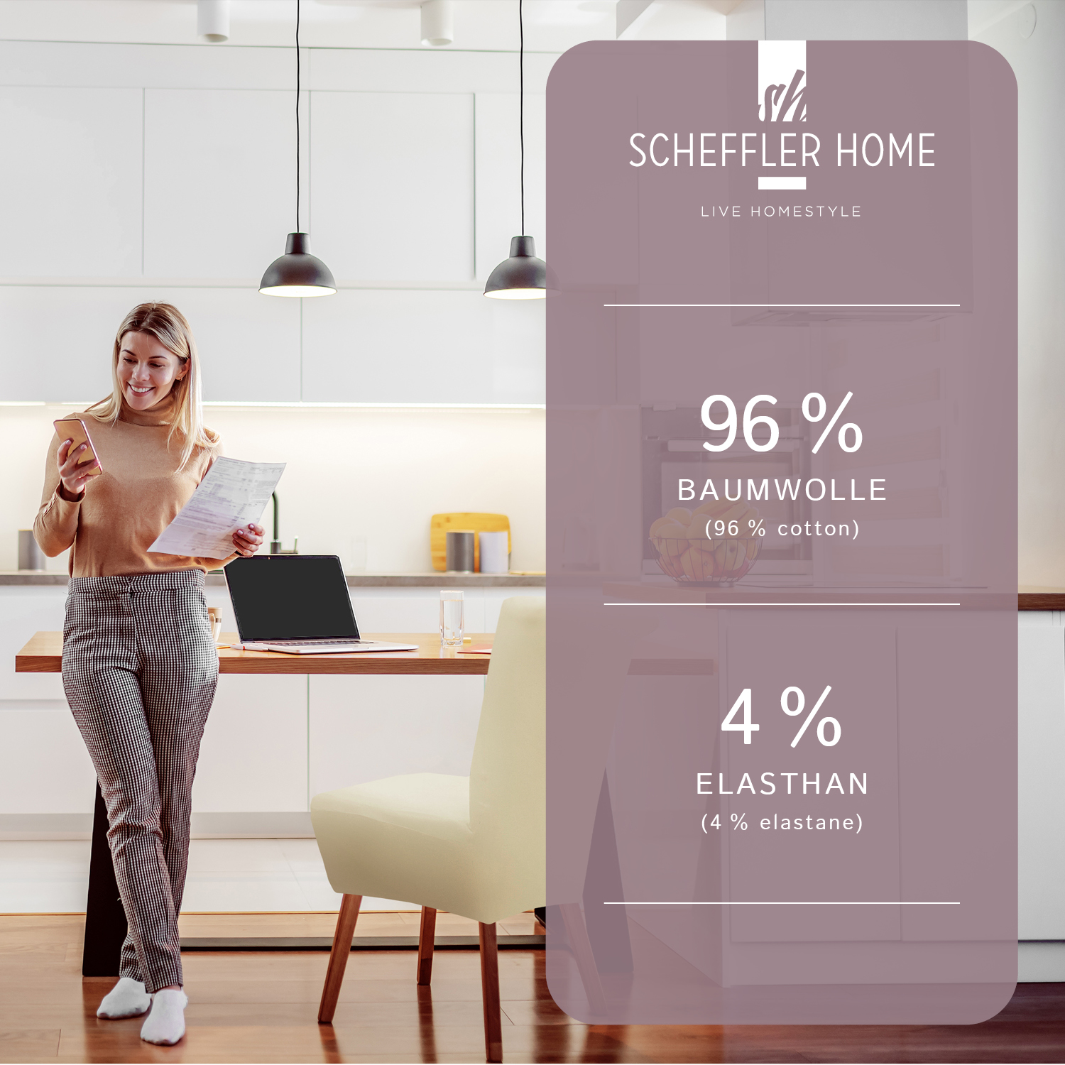 Stuhlhusse Emma Baumwolle stretch hochwertige Hussen für Stuhl mit hoher Rückenlehne und Sitzpolster