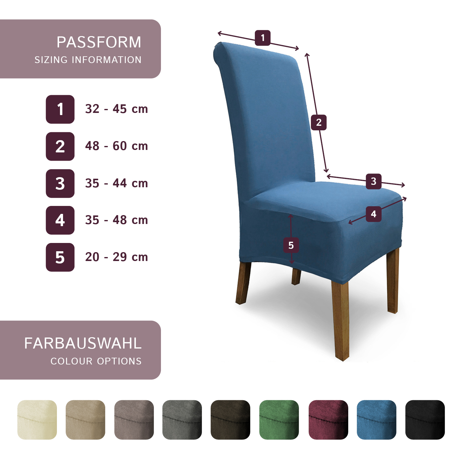 Stuhlhusse Emma Baumwolle stretch hochwertige Hussen für Stuhl mit hoher Rückenlehne und Sitzpolster