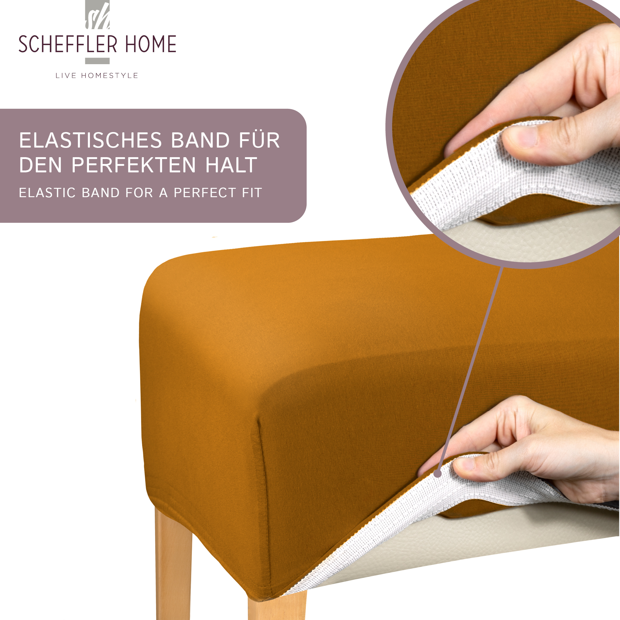 Stuhlhusse Emma Baumwolle stretch hochwertige Hussen für Stuhl mit hoher Rückenlehne und Sitzpolster