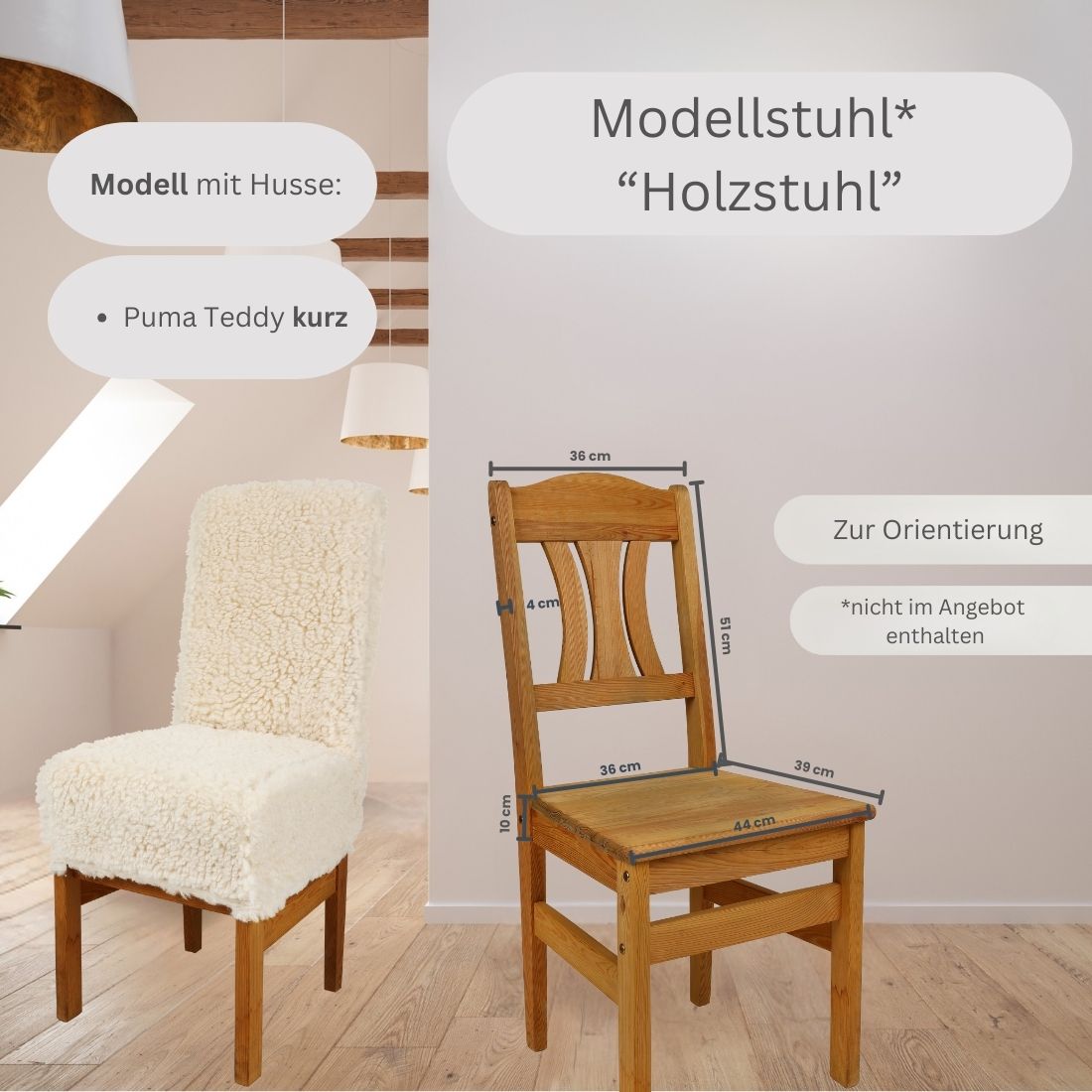 Stuhlhusse Puma Teddy kurz & lang weicher Stuhlbezug mit Lammfelloptik elastisch maschinenwaschbar kuschelig